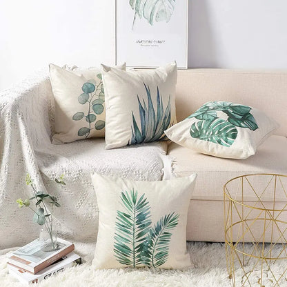 Green plant leaf linen cushion cover trim, pillowcase home decor, suitable for sofa, car, bedroom 40x40 45x45 50x50 60x60