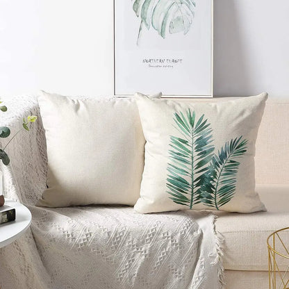 Green plant leaf linen cushion cover trim, pillowcase home decor, suitable for sofa, car, bedroom 40x40 45x45 50x50 60x60