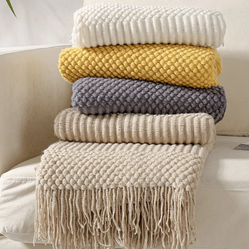 Oversized Gift Throw Knit Blankets with Tassels Textured Boho Summer Cozy Farmhouse Sofa Khaki Throw Blankets Manta Para Sofá