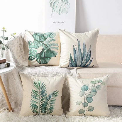 Green plant leaf linen cushion cover trim, pillowcase home decor, suitable for sofa, car, bedroom 40x40 45x45 50x50 60x60